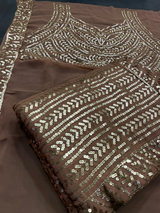 Pure Georrgte Sequnce Saree With sequnce Lace Border uploaded by Fatema Fashion on 6/4/2023