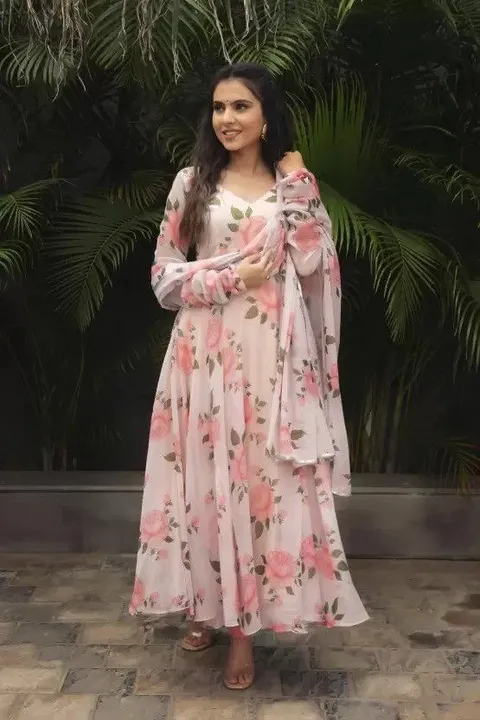 Baby Peach Color Printed Attractive Party Wear Georgette Gown DC&G05 uploaded by Fatema Fashion on 6/4/2023