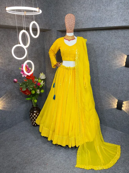 Leman Yellow Color Embroidered Attractive Party Wear Georgette Lehenga choli DC&L06 uploaded by Fatema Fashion on 6/4/2023