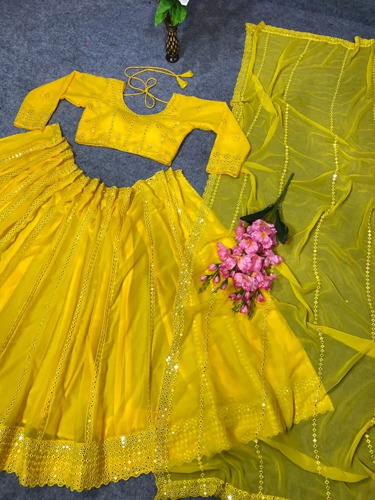 Leman Yellow Color Embroidered Attractive Party Wear Georgette Lehenga choli DC&L06 uploaded by Fatema Fashion on 6/4/2023
