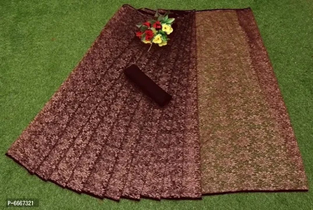 Floral Print Fashion Net Sarees with Blouse Piece uploaded by Shreeji New Fashion on 6/4/2023