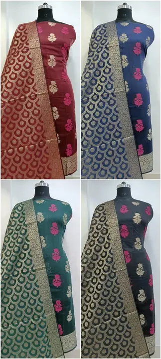 Banarasi dress material

Top.  cotton jequrd 2.30mtr
Bottom.. cotton plain
2.50mtr
Duppta. Banarasi  uploaded by business on 6/4/2023