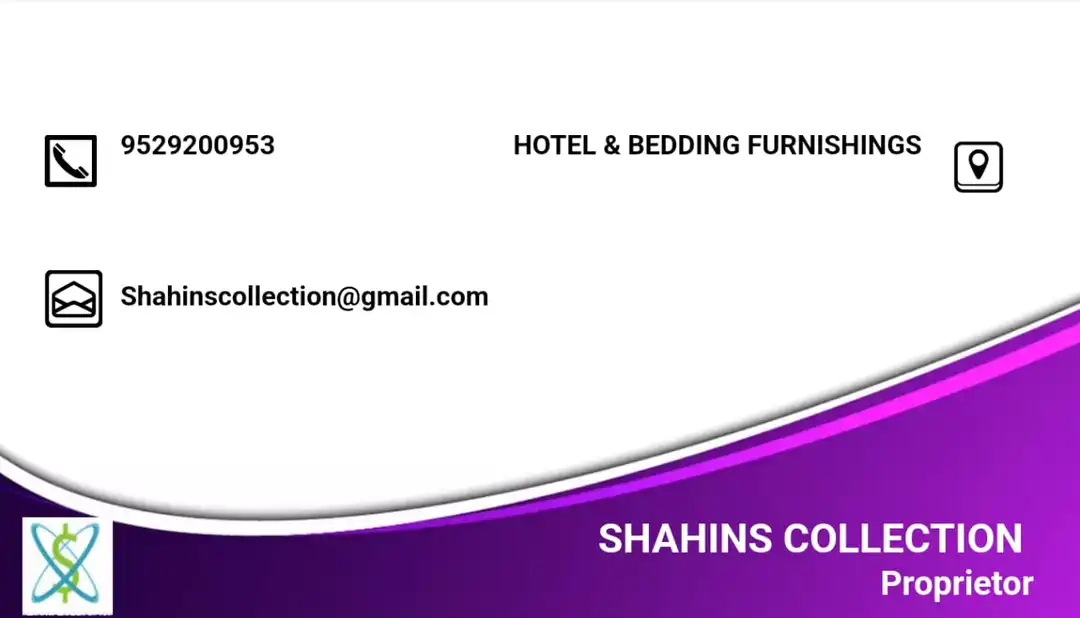 Post image SHAHINS COLLECTION PUNE
STARTED A NEW VENTURE IN
HOTEL &amp;  BEDDING FURNISHINGS.

HOTELS/ RESORTS CONTACT US FOR ALL YOUR 
REQUIREMENTS.