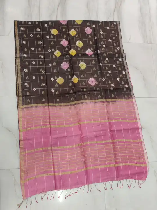 Semi tussar weaving design shibori printed saree  uploaded by SHADAB TEXTILE on 6/4/2023