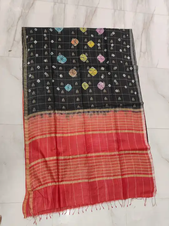 Semi tussar weaving design shibori printed saree  uploaded by SHADAB TEXTILE on 6/4/2023