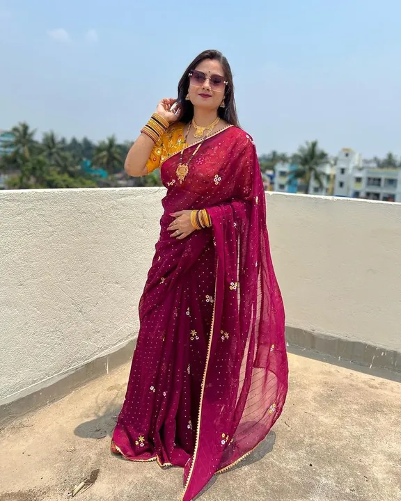 Wine Colour Sequence Work Embroidery Saree with Full Stitched Blouse  uploaded by Ethnic24 on 6/5/2023