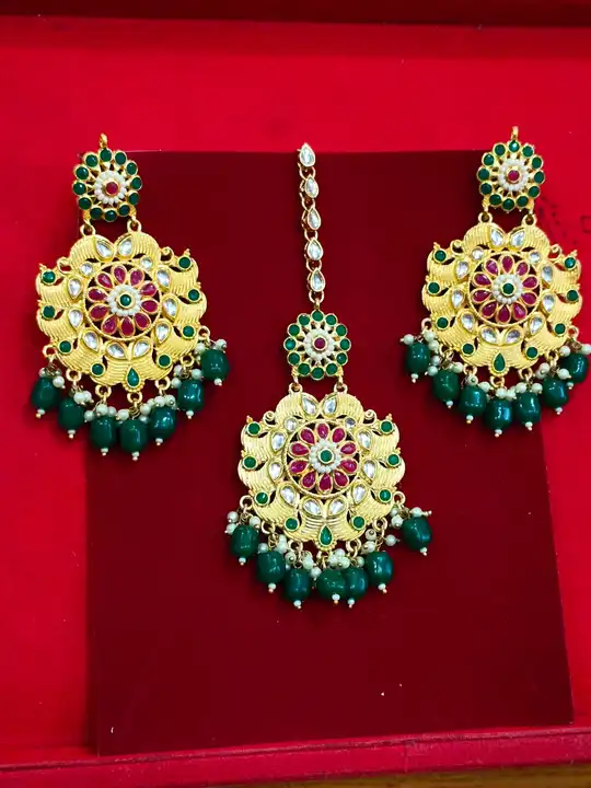 Gold plated Maangtika with earrings collection  uploaded by Krishna collection on 6/5/2023