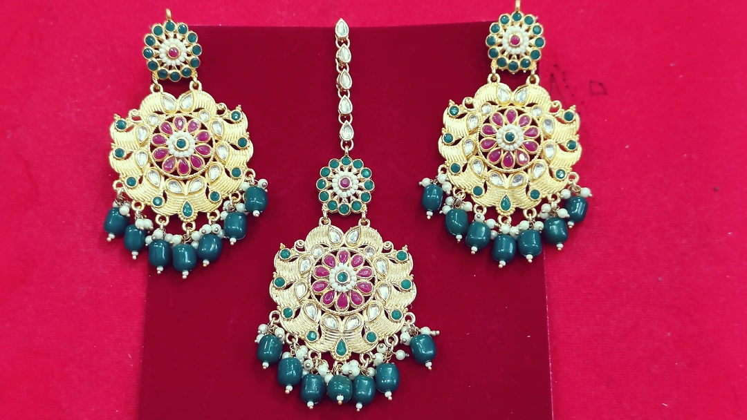 Gold plated Maangtika with earrings collection  uploaded by Krishna collection on 6/5/2023