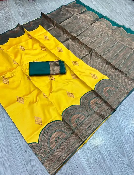 Launching Soft pattu Banarsi copper zari Weaving work Soft Saree with weaving contrast butta inside  uploaded by Divya Fashion on 6/5/2023