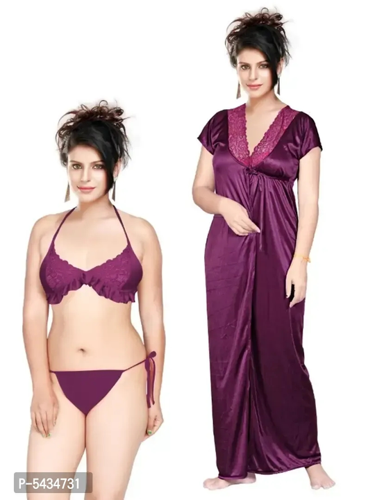 Women Satin Nighty 3 Pc Set Robe/Bra/Panty Nightwear Red Only 24hrs Offer Available uploaded by Raj Garments on 6/5/2023