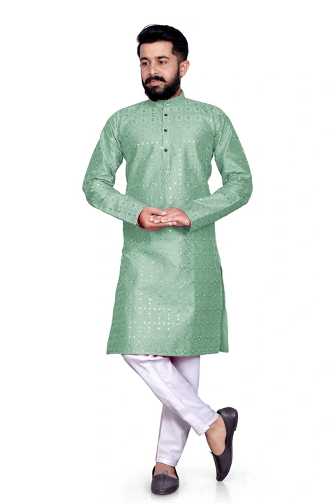 Post image Hey! Checkout my new product called
Earth Art embroidery sequence kurta for men .