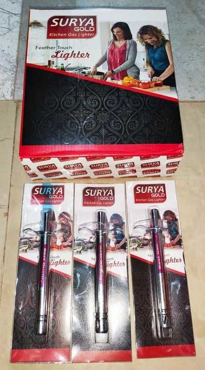 Steel surya gold lighter 18₹/pcs. 10 pcs box. uploaded by Home&kitchan and toys house on 3/12/2021