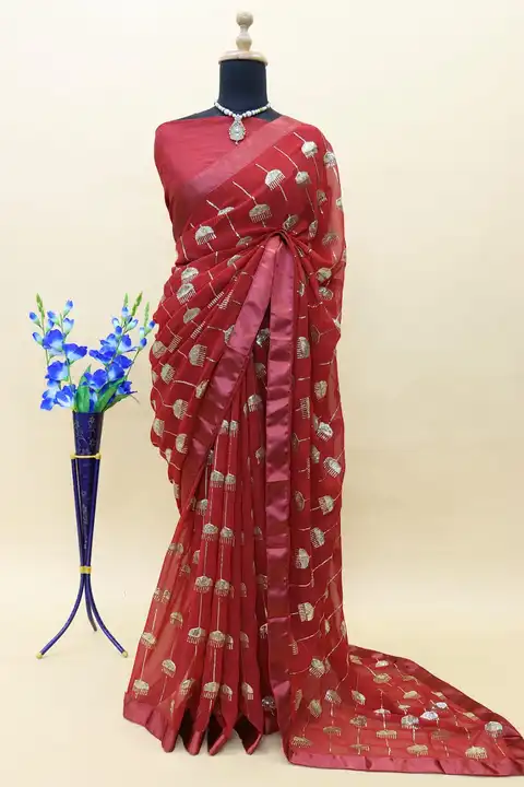 Georgette Silk Saree With Sequence  Work With Satin Border Sarees  uploaded by Ethnic24 on 6/5/2023