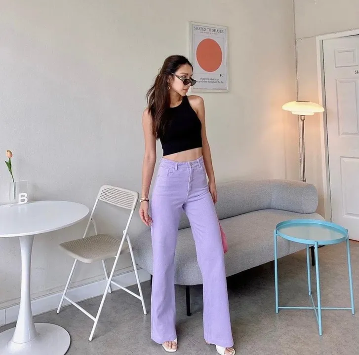 Women HighWaist Flared BootCut WideLeg Jeans - Lavender Colour 1914 uploaded by business on 6/5/2023