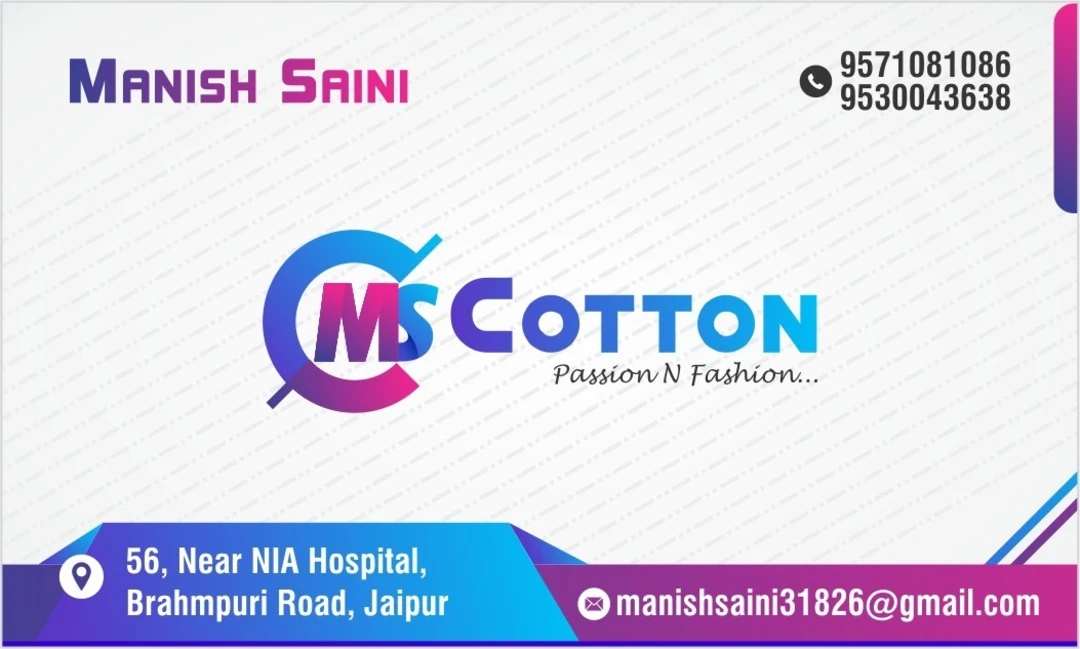 Visiting card store images of M S Cotton
