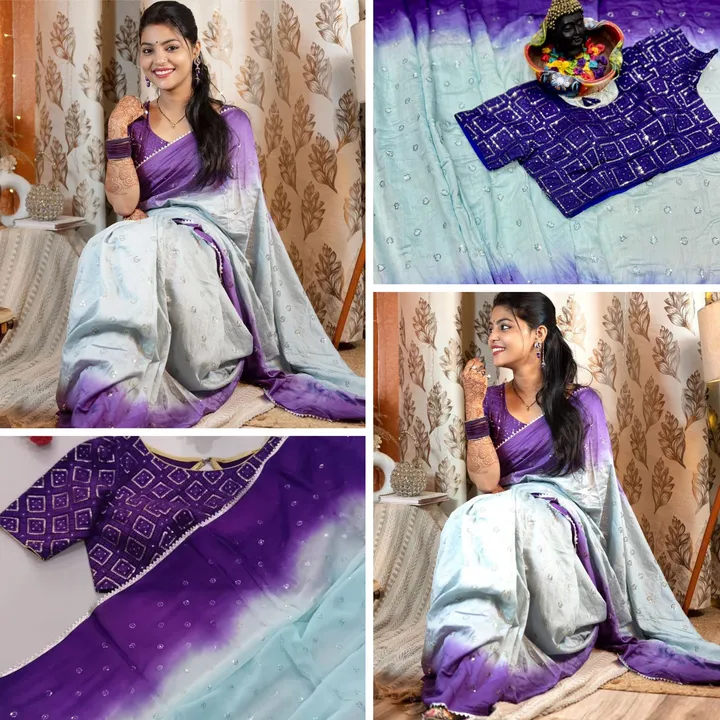 🛍️ *SAREE :- Heavy Viscose With Handmade Dyeing Fabric And Beautiful Embroidery Sequence Butti Work uploaded by NIVA CREATION on 6/6/2023