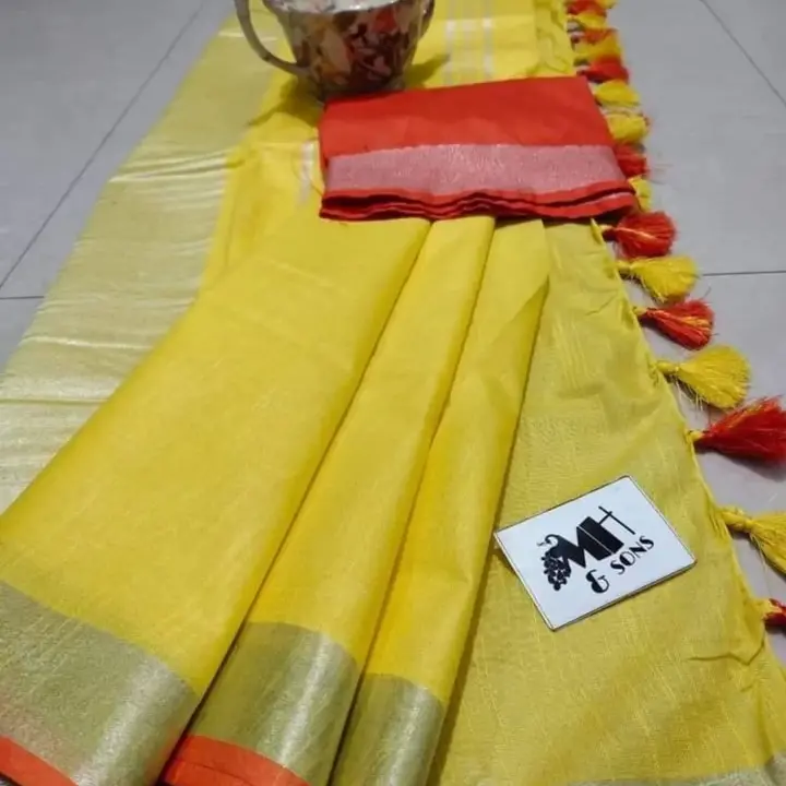 Pure Linen by Linen
Zari border tassels work saree with contrast blouse..

Price
1399
Free shipping
 uploaded by Apparelsnishu on 6/6/2023