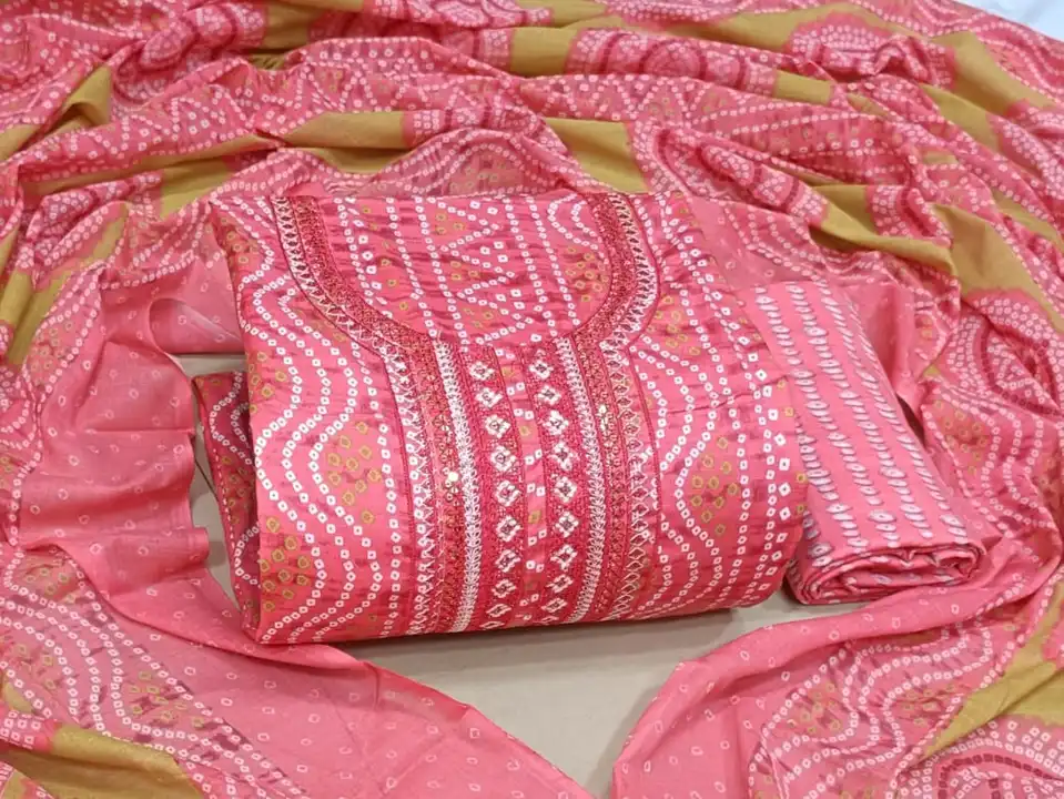 Post image Bandhani Prints Pure Cotton Suits N Dress Material 

Top : Cotton 2.5Mtr 
Bottom : Cotton 2.5Mtr 
Dupatta : Cotton 2.25 Mtr 

Singles / Multiples / Wholesale / Bulk / Set Wise Available