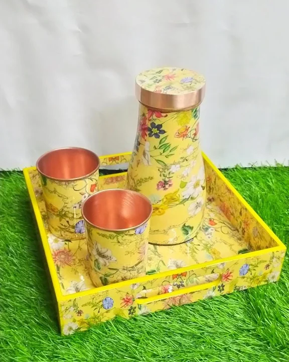 Wooden Mdf tray set with copper sugar pot & copper glass  uploaded by Raza&Sons on 6/6/2023