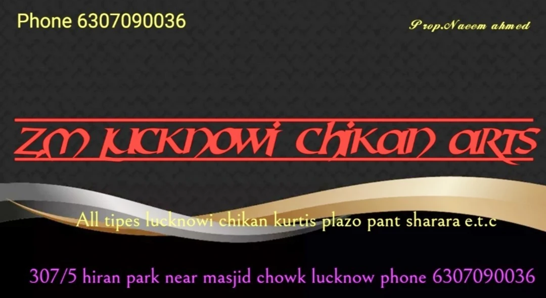 Visiting card store images of Z.m Lucknowi chikan arts