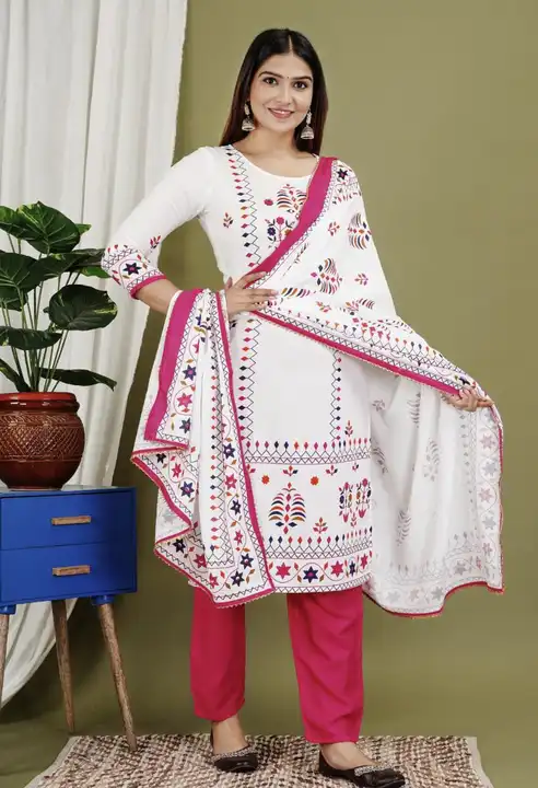 White embroidery laila suit uploaded by business on 6/6/2023
