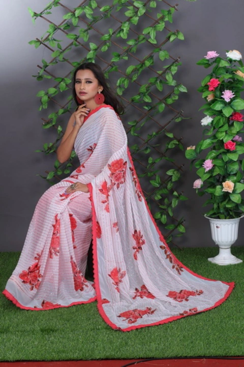 White colored georgette saree uploaded by Celeb Styles on 6/7/2023