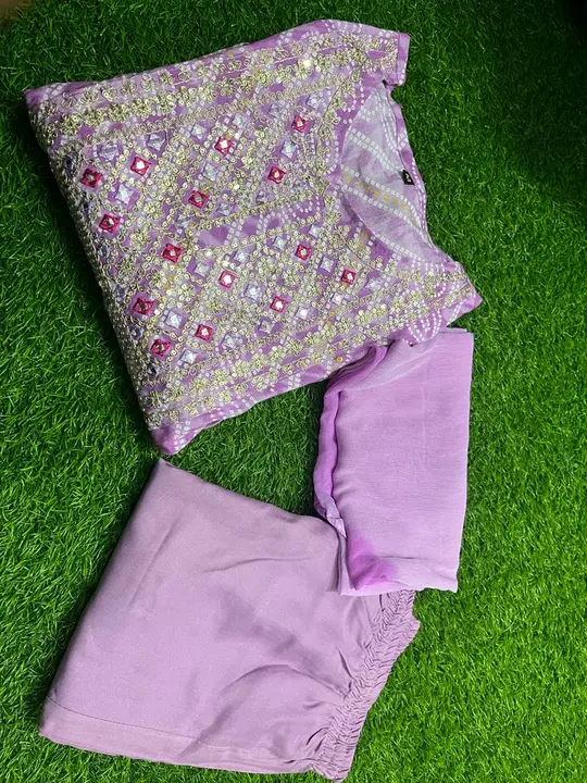 Shiffon duptta, fabric reyon fabric, kurta+pant+duptta, 2colour available, neck embroidered  uploaded by Ganpati collection on 6/7/2023