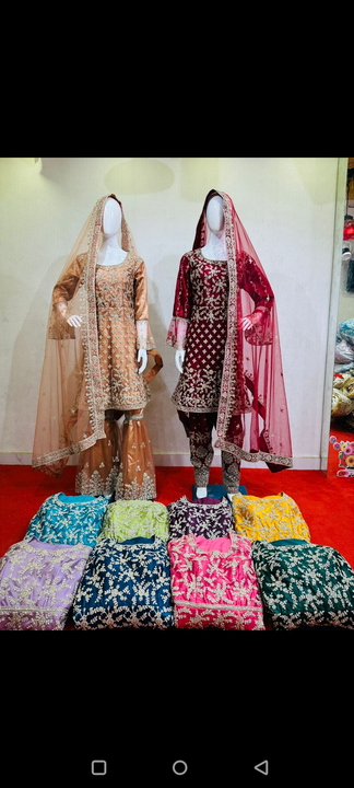 Net heavy work suit with full zarkan with gharara+pent free uploaded by business on 6/7/2023