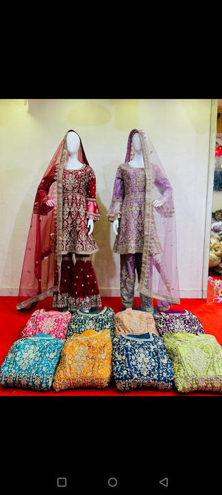 Net heavy work suit with full zarkan with gharara+pent free uploaded by Humera fashion on 6/7/2023