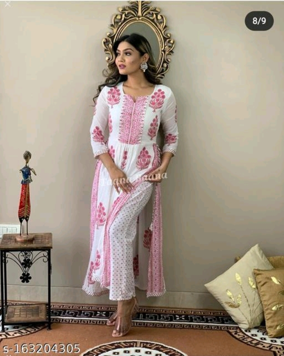 Pink naira cut kurti plazo set  uploaded by Shree shyam garments on 6/7/2023