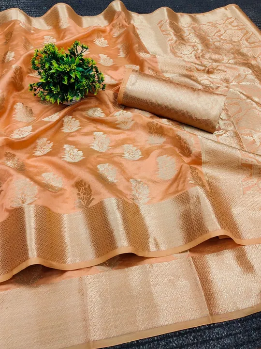 Orgenza silk with zari weaving pallu uploaded by Suyukti fab on 6/7/2023