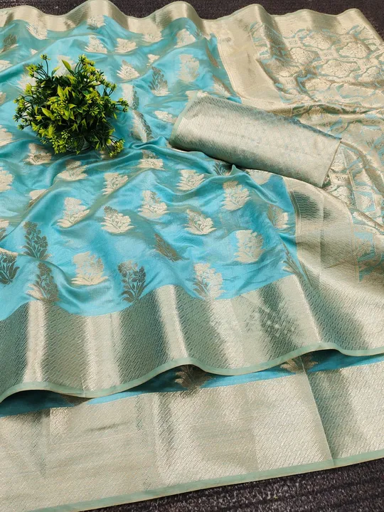Orgenza silk with zari weaving pallu uploaded by Suyukti fab on 6/7/2023