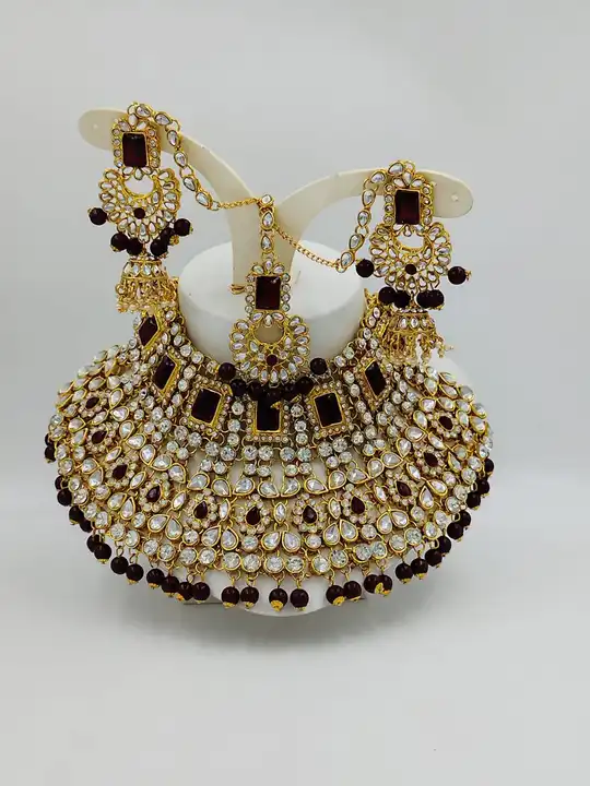 Rs 795 semi bridal set premium quality pachi Kundan work and kanch work with earring with supporter  uploaded by Namah Creation on 5/30/2024