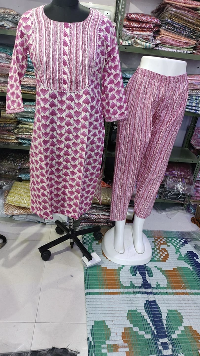 Jaipuri print Cotton fabric kurti with pant  uploaded by Kabir Fashion World on 6/7/2023