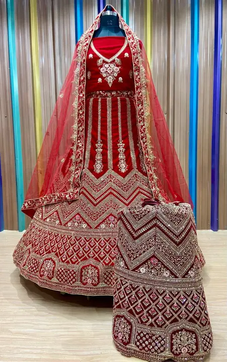 Velvet bridal lehenga in zarkan work embroidery  uploaded by Vidha collection on 6/8/2023