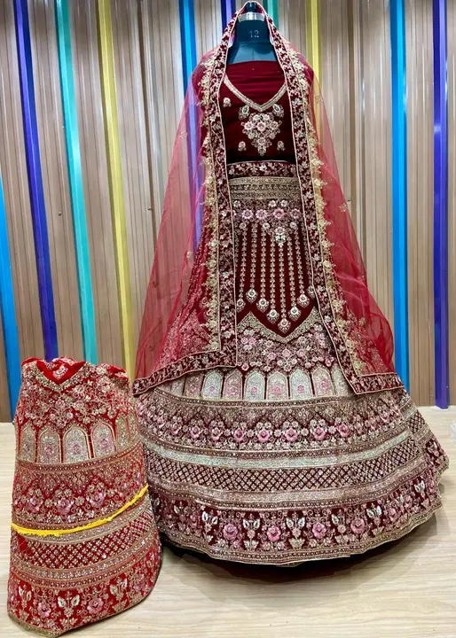 Velvet bridal lehenga in zarkan work embroidery  uploaded by Vidha collection on 6/8/2023