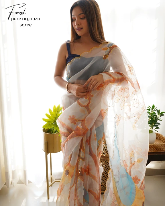 Jungle digital printed ivory white pure organza saree  uploaded by Organza mall on 6/8/2023