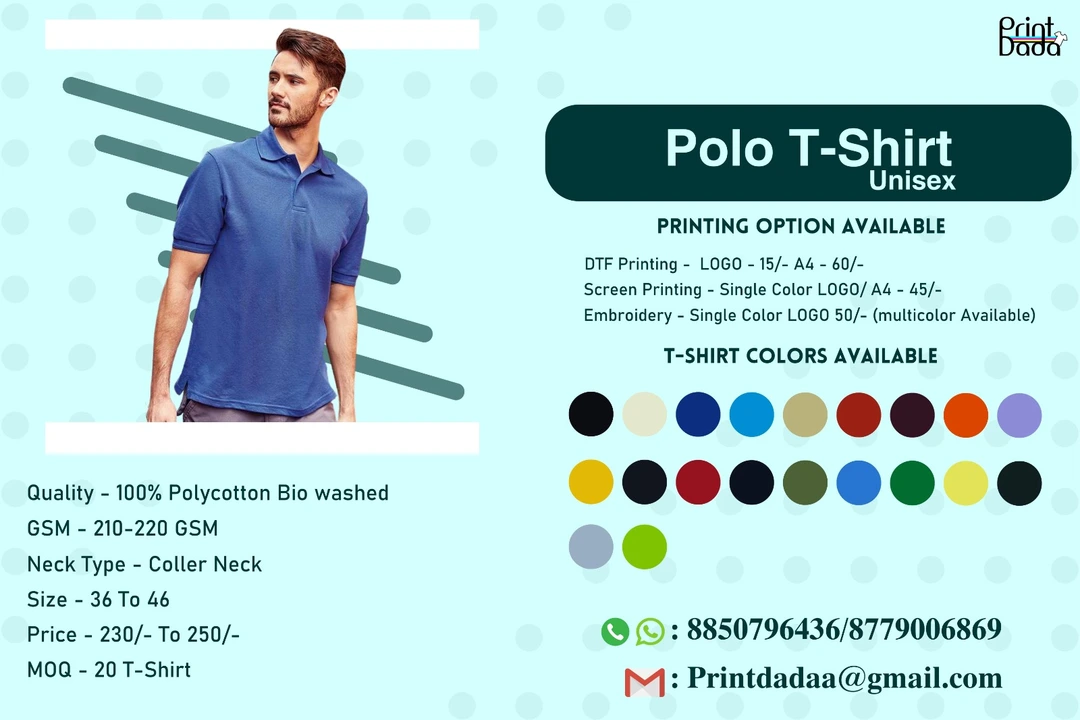 Custom Polycotton Polo T-Shirts uploaded by Printdada T-Shirts Printing And Manufacturing on 6/8/2023