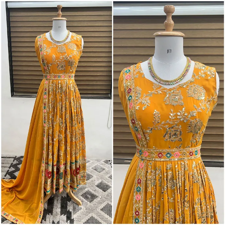 *Presenting New Faux Georgette New Naira Cut Gown,Bottom and Dupatta With Multithreaded  And Sequenc uploaded by Fashion Textile  on 6/8/2023