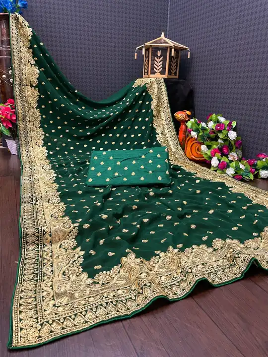 Post image *Fabric &amp; Saree Deatils :- Havy Soft Georgette With Embroidery C Pallu Work All Over Saree*

*Blouse :- Banglory Silk With Embroidery Work(UnStitched)*