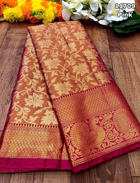 Kanjiviram silk zari weaving with silver zari & contrast weaving border with rich contrast weaving p uploaded by business on 6/8/2023