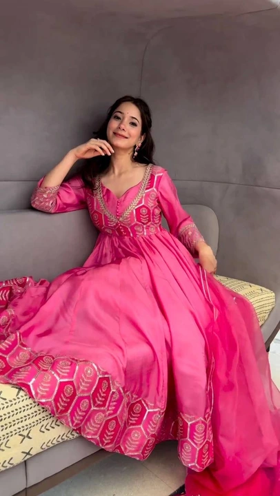Elegant Pink Georgette Embroidery With Sequence Work Gown With Pant And Dupatta uploaded by business on 6/8/2023