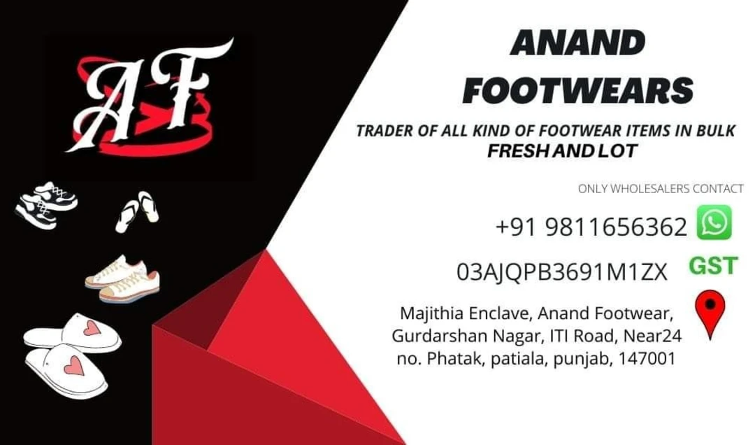 Visiting card store images of Anand Footwear