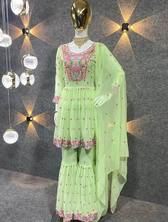 *NF-(1128)* *💃 Sharara Top 💃*

Olive Green Colour Embroidered Attractive Party Wear Georgette Top  uploaded by Fashion Textile  on 6/8/2023