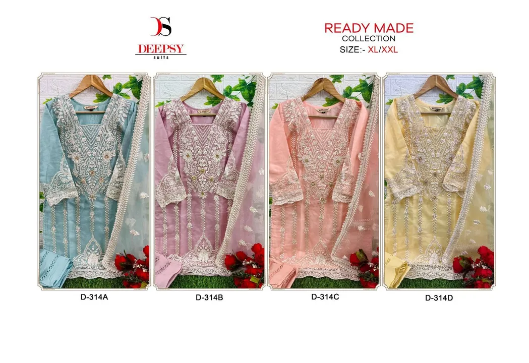 *Ready to wear collcetion by DEEPSY SUITS* 
D no.: D-314 ABC

Top -Pure orgnaza with embroidery & kh uploaded by Fashion Textile  on 6/8/2023