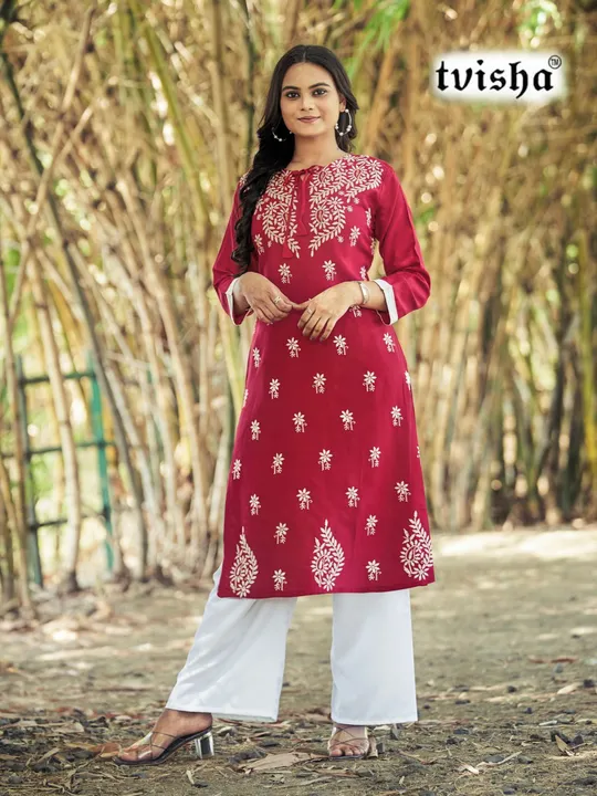 *Khushali* ❣️

_Top + Pant Set in best 10 Color’s_ 

*Fabric:* Rayon with embroidery work 
Fancy nec uploaded by Fashion Textile  on 6/8/2023
