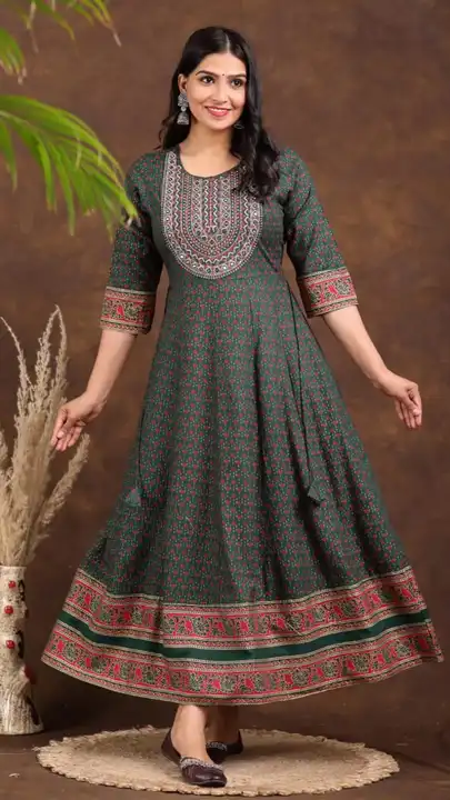 M to XXL, printed gown with handwork on yoke and foil work on hemline and sleeves. uploaded by Online Ladies Dresses on 6/8/2023