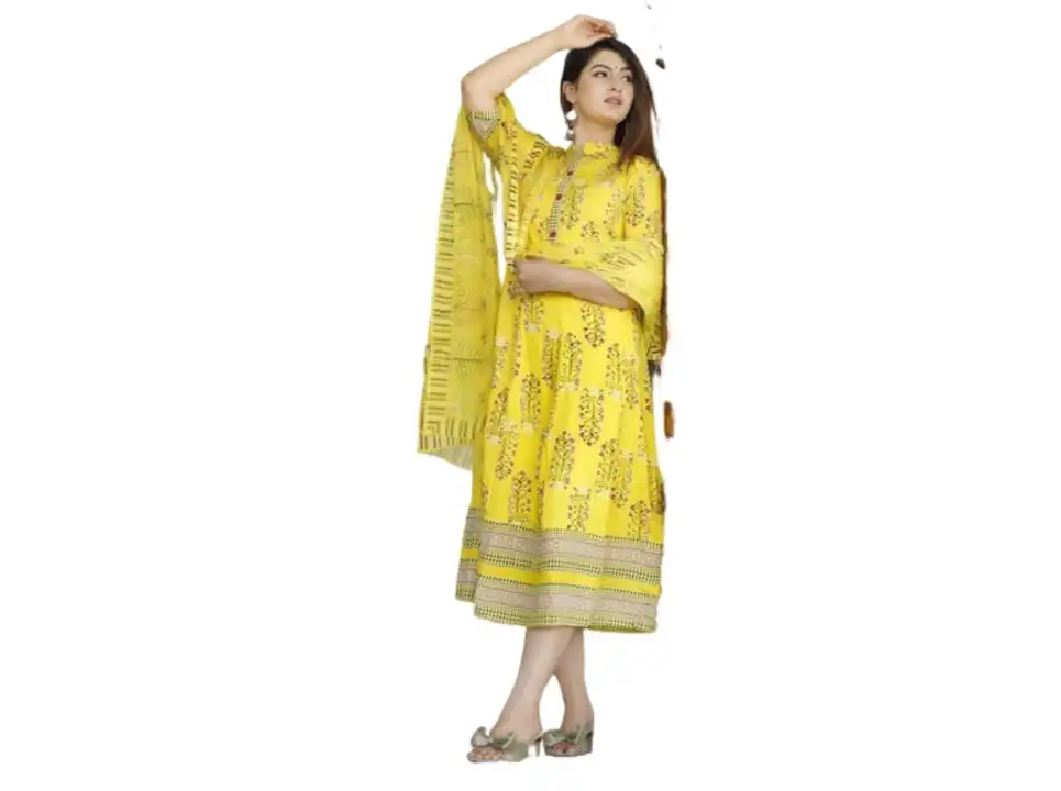 (Combo ) yellow single kurti with dupatta and pink kurta set with dupatta  uploaded by Sanganeri kapda on 6/9/2023