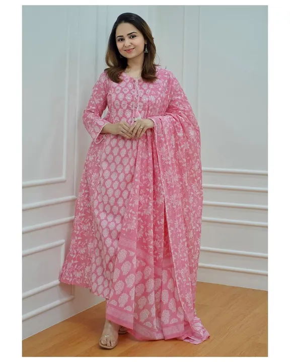 Baby Pink Cambric Cotton Kurti Pant Dupatta Set  uploaded by business on 6/9/2023