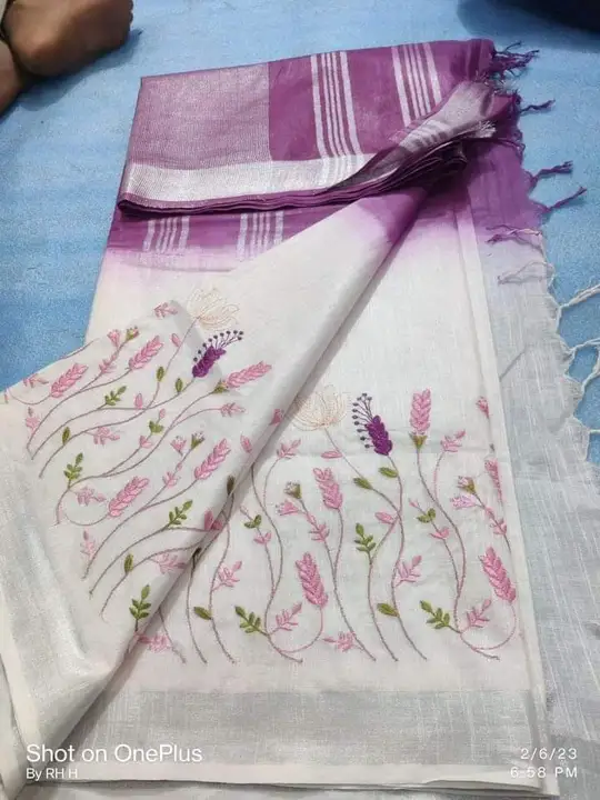 Cotton linen embroidery work sarees  uploaded by M S handloom  on 6/9/2023